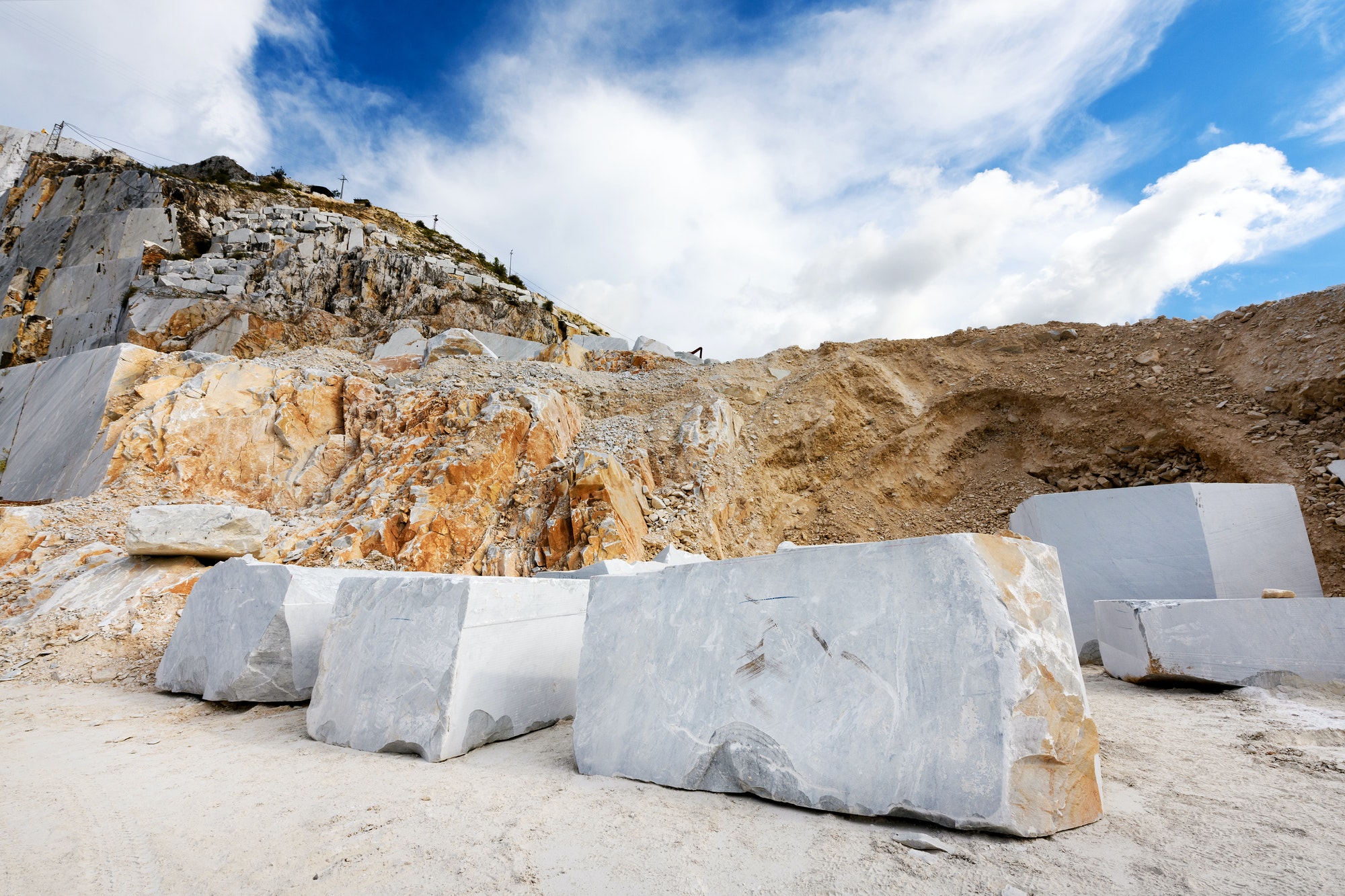 Large cut blocks of white Carrara marble